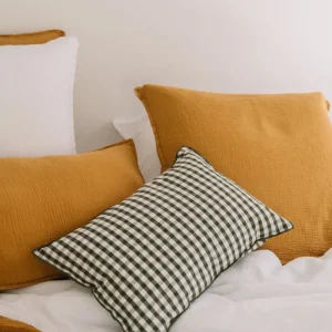 Coussin déhoussable en lin coton 35x50 cm Vichy - Vert câpre